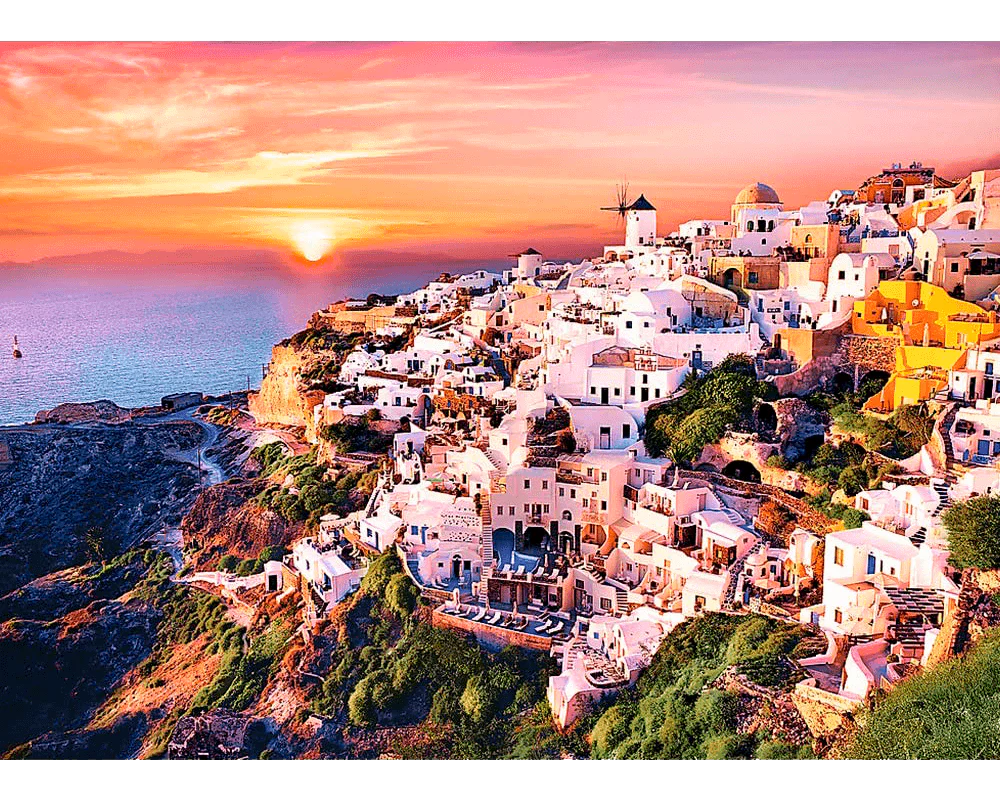 Puesta de Sol sobre Santorini: 1000 Piezas Trefl