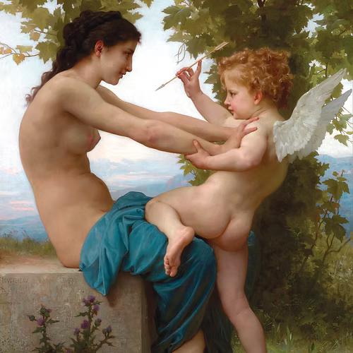 Young Girl Defending herself Agains Cupid (A3)