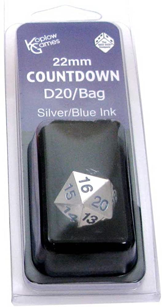 D20 22mm Metal con Bolsa (Plata/Rojo)