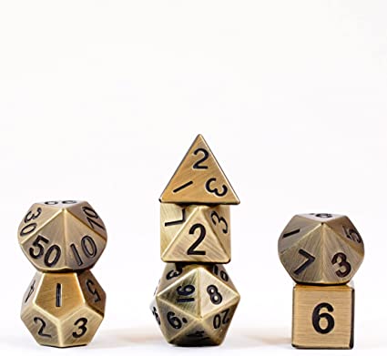 Set de 7 Dados de Metal - Antique Gold